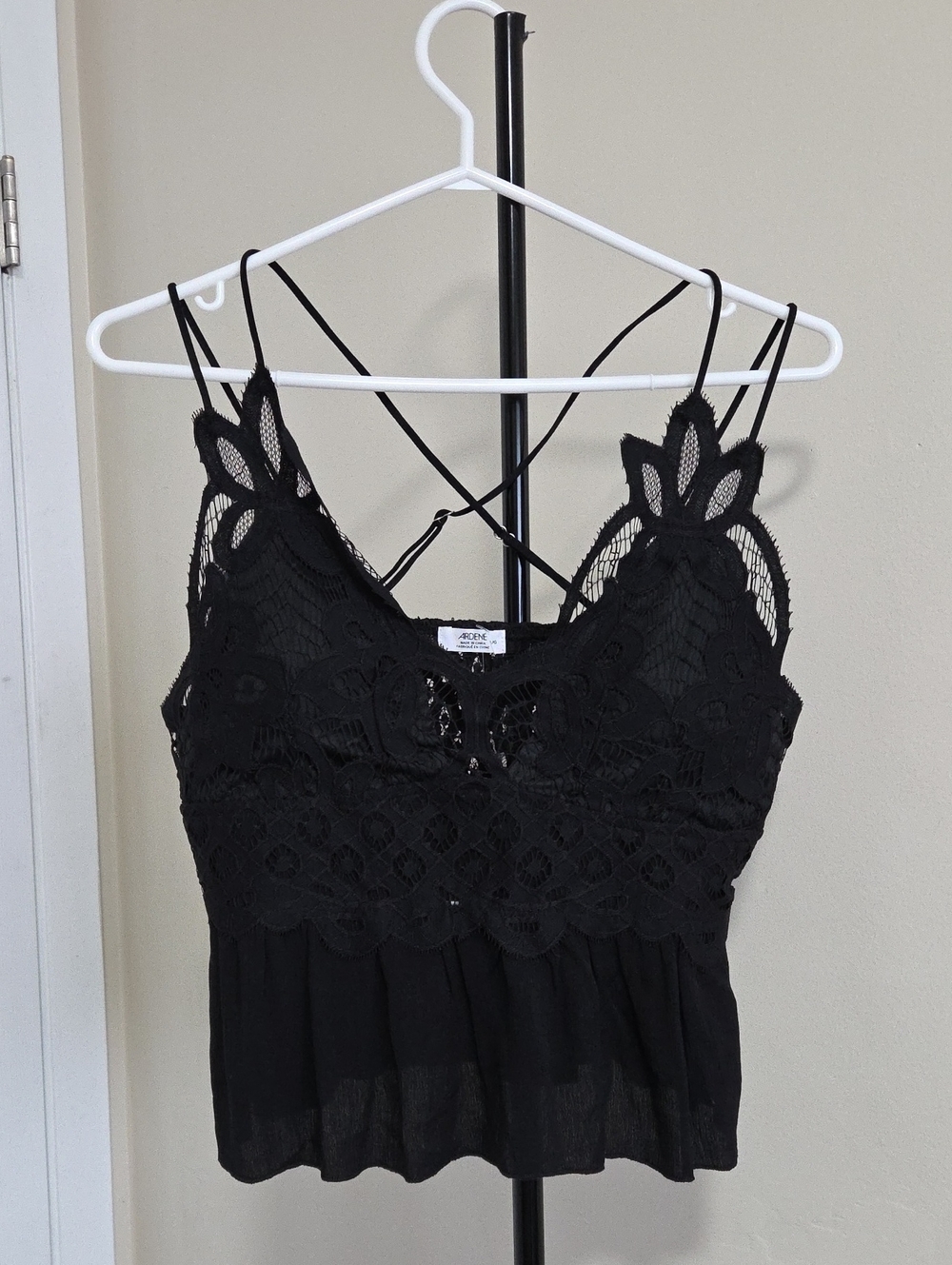 Ardene Black Lace Crochet Strappy Cami Top